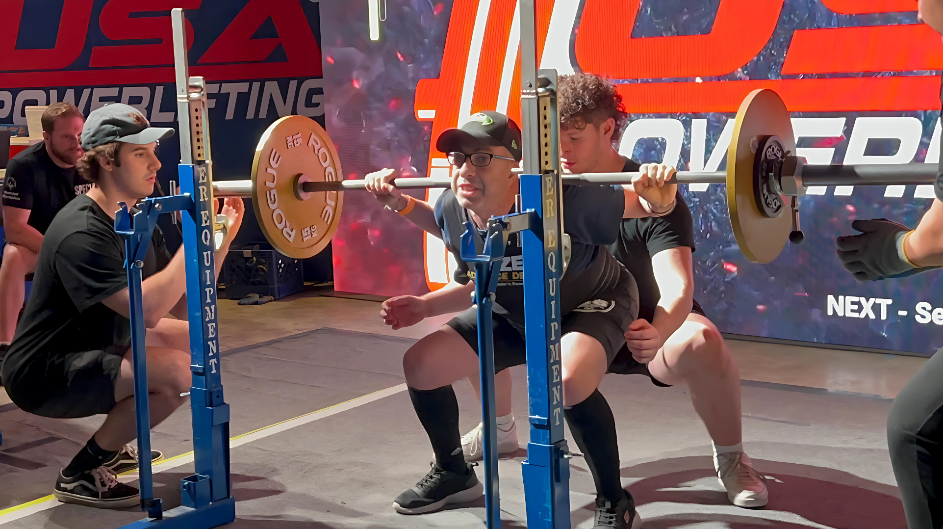 Gabriel Homes resident powerlifting at tournament.