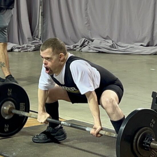Gabriel Homes resident powerlifting.