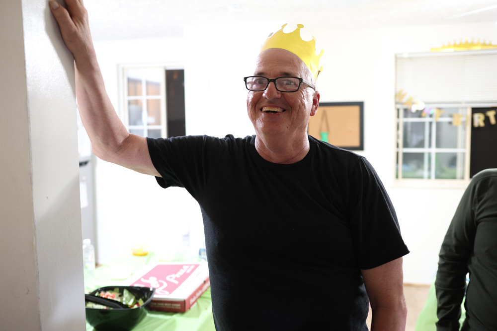 Gabriel Homes resident wearing a crown.