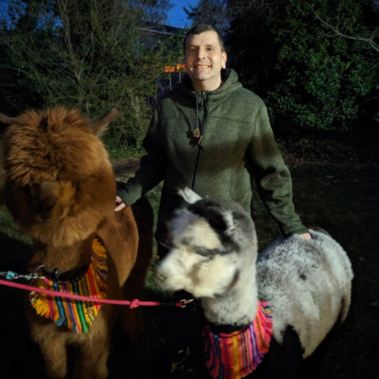 Gabriel Homes resident with an alpaca.