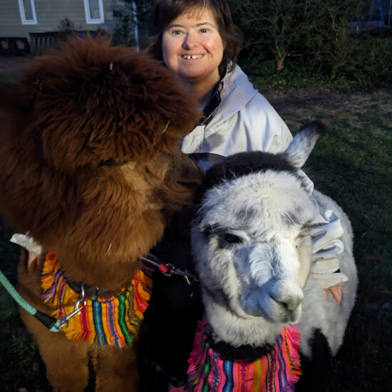 Gabriel Homes resident with an alpaca.