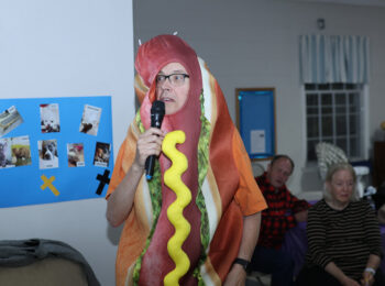 Gabriel Homes resident performing karaoke.