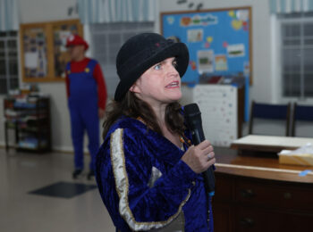 Gabriel Homes resident performing karaoke.
