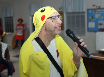 Gabriel Homes resident performing karaoke.