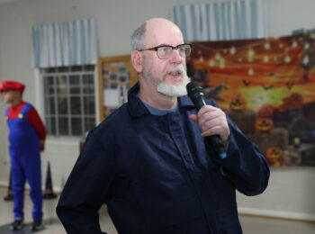 Gabriel Homes resident performing karaoke.