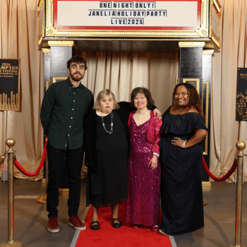 Gabriel Homes residents (center) and staff (left and right) participating in local events in December. Residents attended the Janelia Research Center's holiday party.