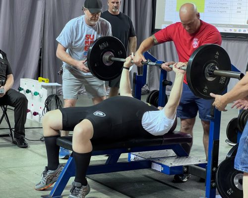 Gabriel Homes resident powerlifting.